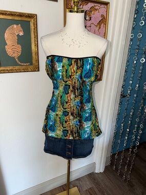 Vintage Y2K Strapless Multicolor Snake-Print Tube Top Tankini